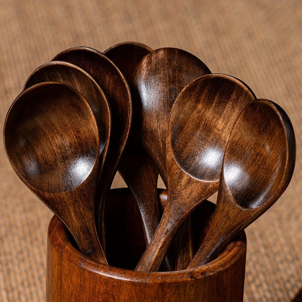 Wooden Spoons for Eating 8pcs ¨C 7.28 Inch Small Wood Teaspoons for Stirring Coffee, Tea, Honey, Cooking & Serving Soup Dessert, Wooden Spoon Set
