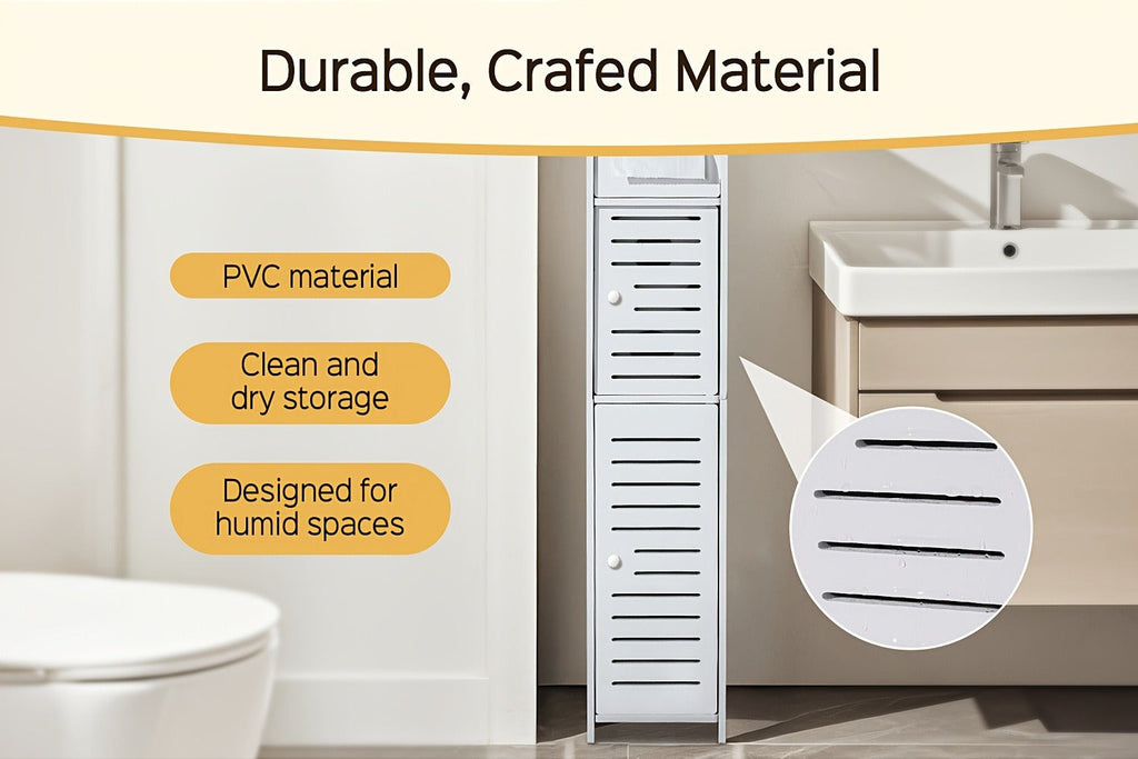 Slim Bathroom Storage Cabinet ¨C PVC Toilet Paper Holder & Organizer for Small Spaces, Easy Assembly, Multi-Room Use, Bedroom & Living Room