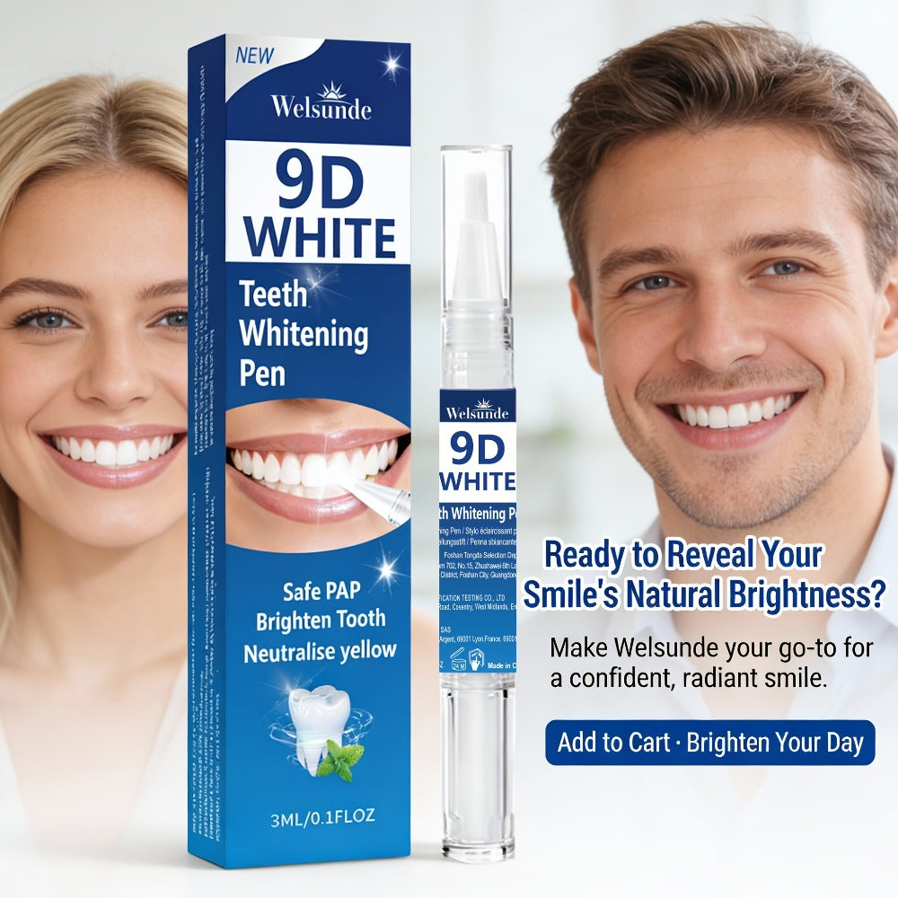 Teeth Whitening Pen 2pcs 9D Powerful Whitening Neutralize Yellow Stains Brighten Teeth Gum Care No Rinse Easy Application for Home Travel Oral Care