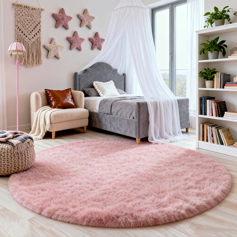 Round Area Rug Soft Shaggy Plush Circle Rug Non-Slip Indoor Floor Mat for Living Room Bedroom Dorm Tie Dye Rainbow Multi-Color Multi-Size