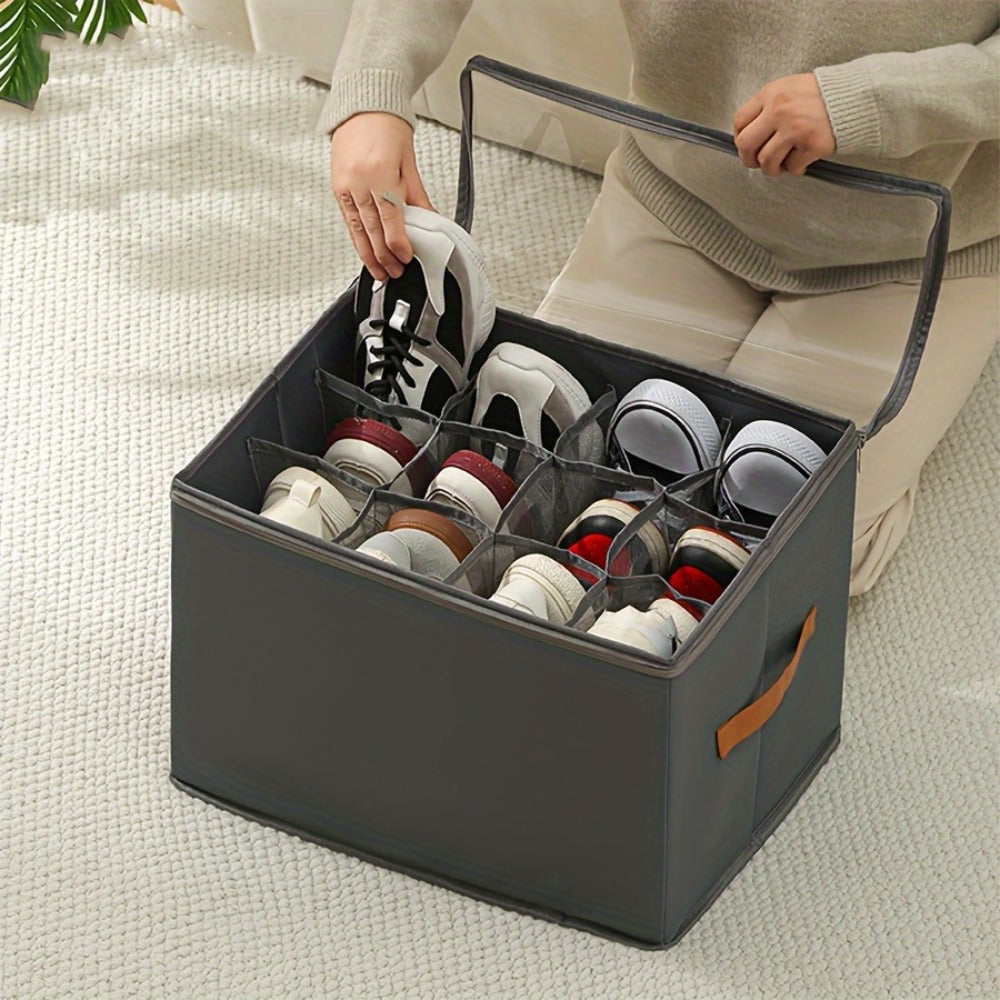 Oxford Fabric Shoe Storage Organizer with Adjustable Dividers, Transparent Lid & Handles ¨C Holds 12 Pairs, Foldable, Zippered Dustproof, 2 or 4 Pack