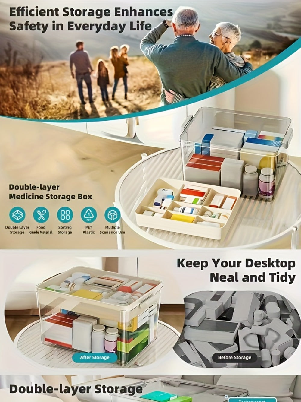 Medicine Storage Box Pill Organizer Multi-Layer Plastic with Handle Large Capacity First Aid Storage Container for Home Travel Office Medicine Cabinet Organizer