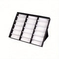 Eyeglass Organizer Box 18 Grid - Velvet Sunglasses Display Case with Foldable Cover, Scratch-Proof Storage for Glasses & Jewelry, Black or White