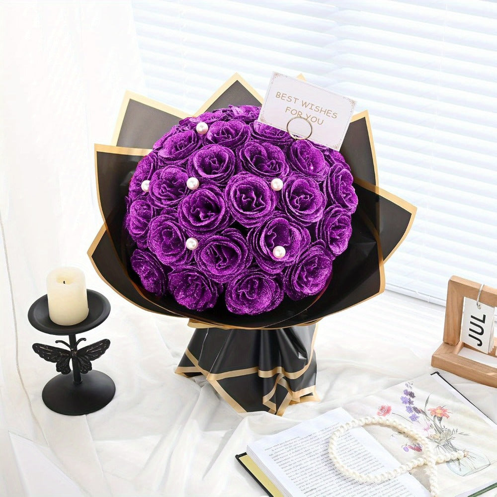 Artificial Flash Rose Bouquet 24/36 Pcs ¨C Simulation Shiny Fake Roses for Wedding, Engagement, Anniversary & Holiday Decorations, Multiple Colors