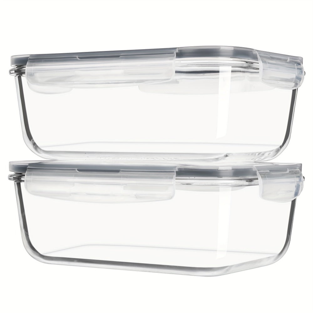 Large Glass Food Storage Containers with Lids 2 Pack ¨C 63oz Borosilicate Glass Meal Prep Containers, Airtight Snap Lids, Oven Microwave Freezer Dishwasher Safe, Leak-Proof Baking Dish Set
