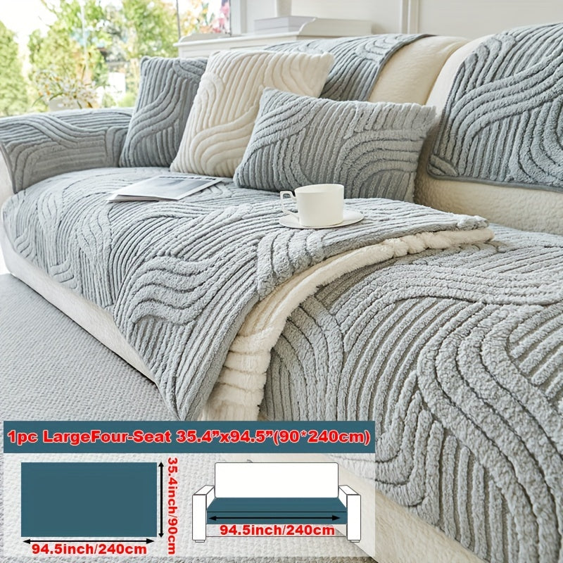 Stretch Velvet Sofa Cover Non-Slip | Plush Shu Velveteen Couch Slipcover, Modern Luxury Pet Friendly Machine Washable, 2 3 4 Seat, Armrest & Pillowcase, Living Room Bedroom Office