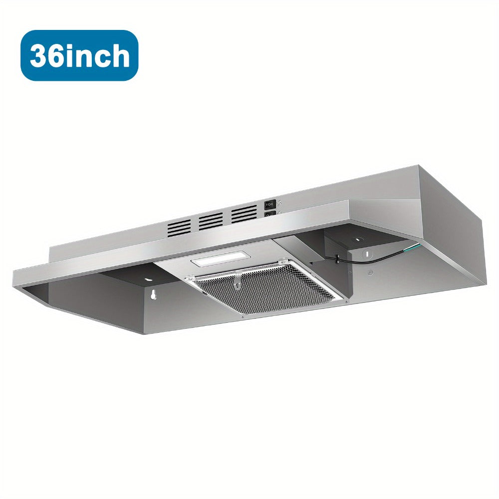 Range Hood 36 Inch Under Cabinet Ducted Ductless Convertible Stainless Steel 350CFM 2-Speed Exhaust Fan LED Light 3-Layer Aluminum Mesh Filter Top Rear Venting Kitchen Vent Hood