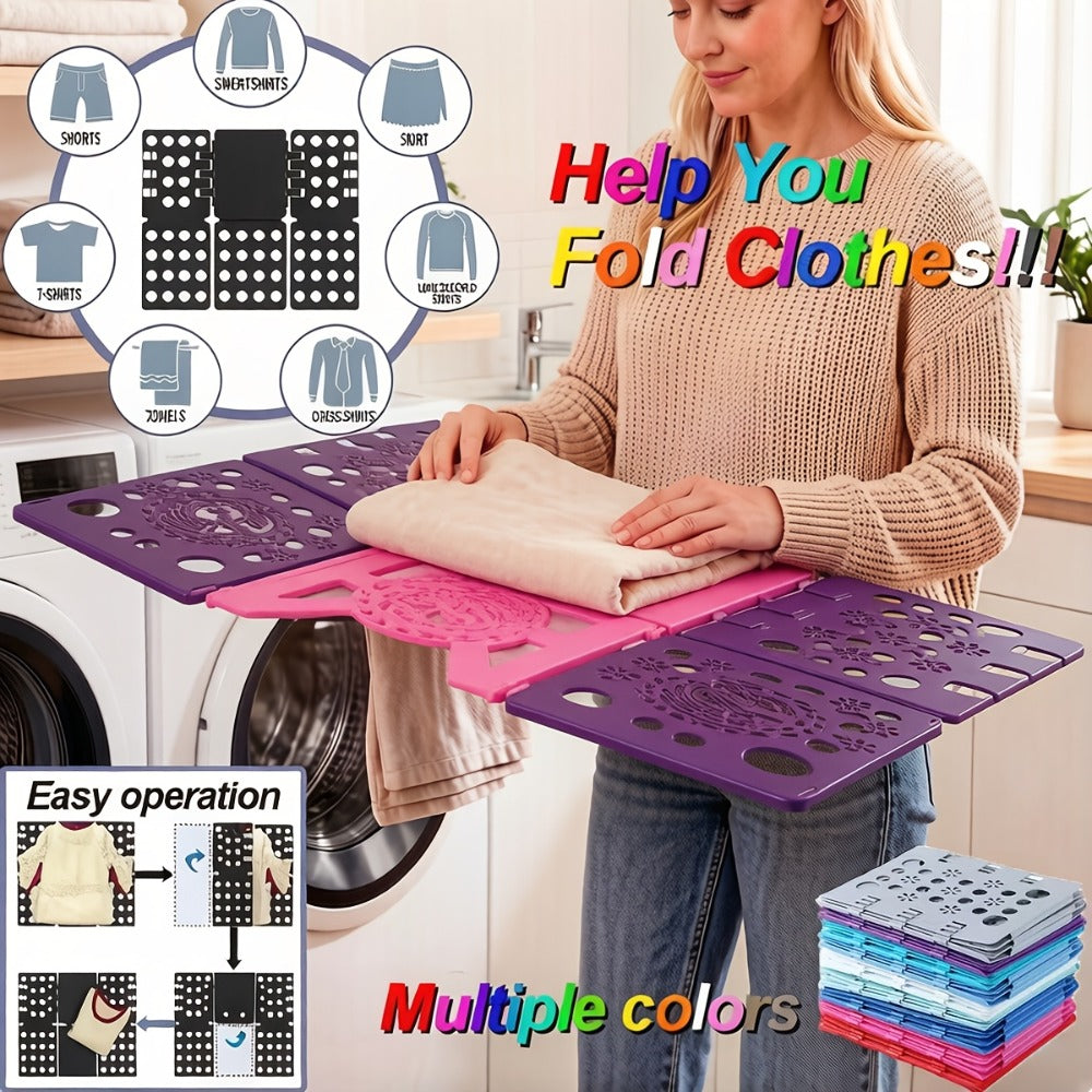 Clothes Folding Board Plastic Laundry Folder with Alignment Guide ¨C Fast & Easy T-Shirt Folder, Ergonomic Closet Organizer for Neat Clothes Folding, Multi-Color, Laundry Room & Bedroom Accessory