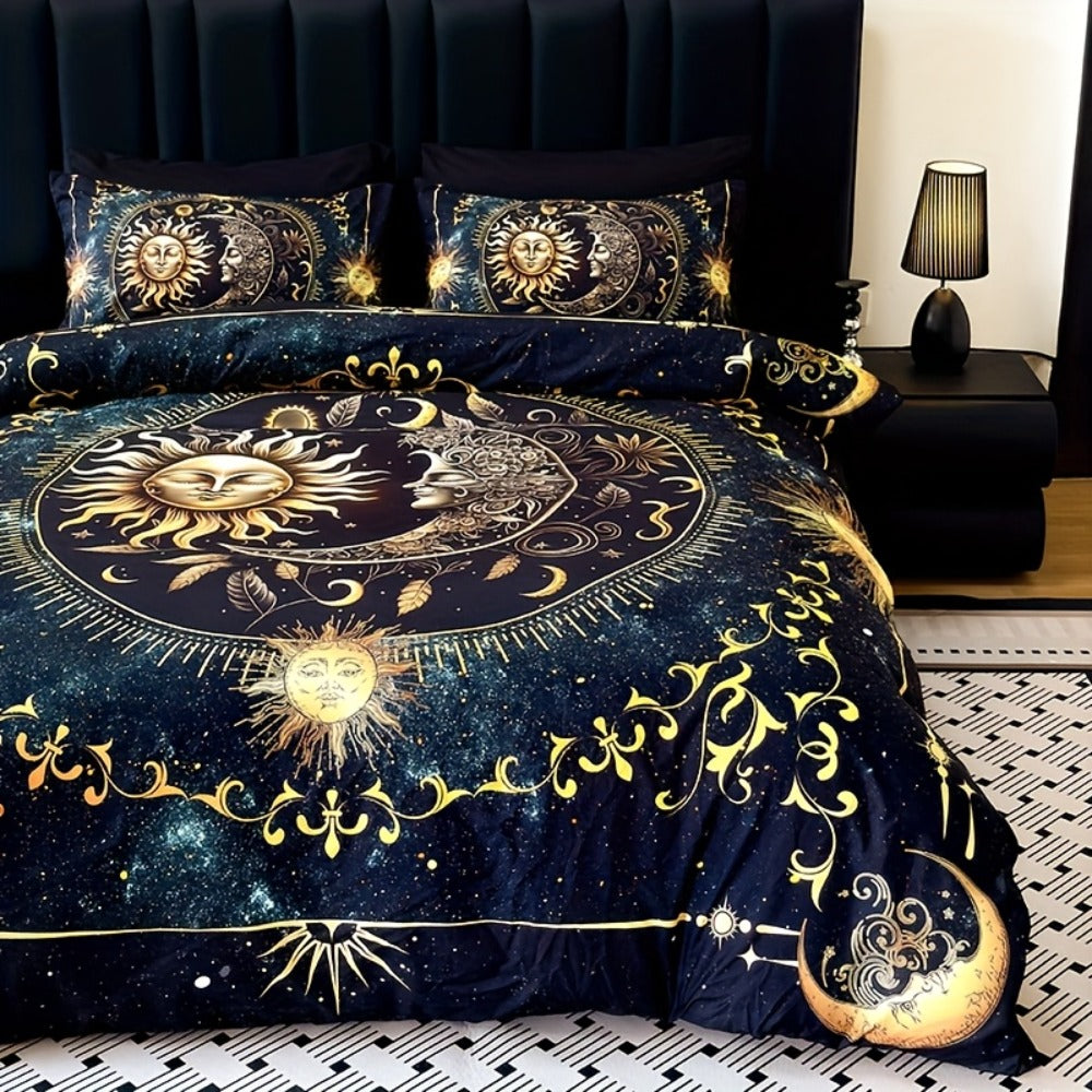 Sun Moon Planet Duvet Cover Set 3pcs Colorful Celestial Print Soft Breathable Bedding with Pillowcases Twin Full Queen King