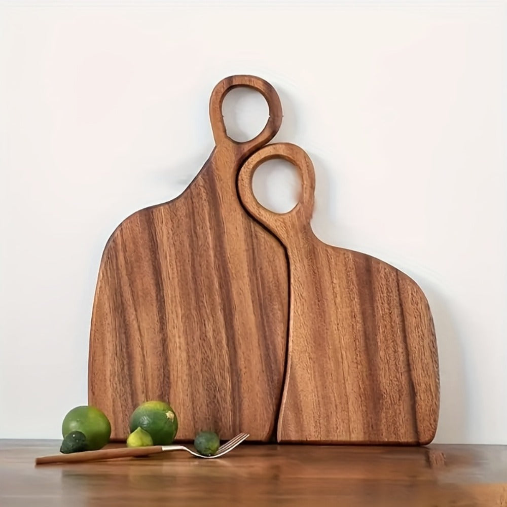 Acacia Wood Cutting Board Set 2-Piece Extra Thick Wooden Chopping Board with Non-Slip Handle for Meat Bread Cheese Reversible Kitchen Board Gift Set