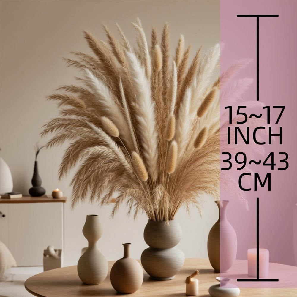 Dried Pampas Grass Bouquet 125pcs Natural Dried Flowers Boho Home Decor Bunny Tails Arrangement for Vase Wedding Centerpiece Bohemian Room Decoration Photography