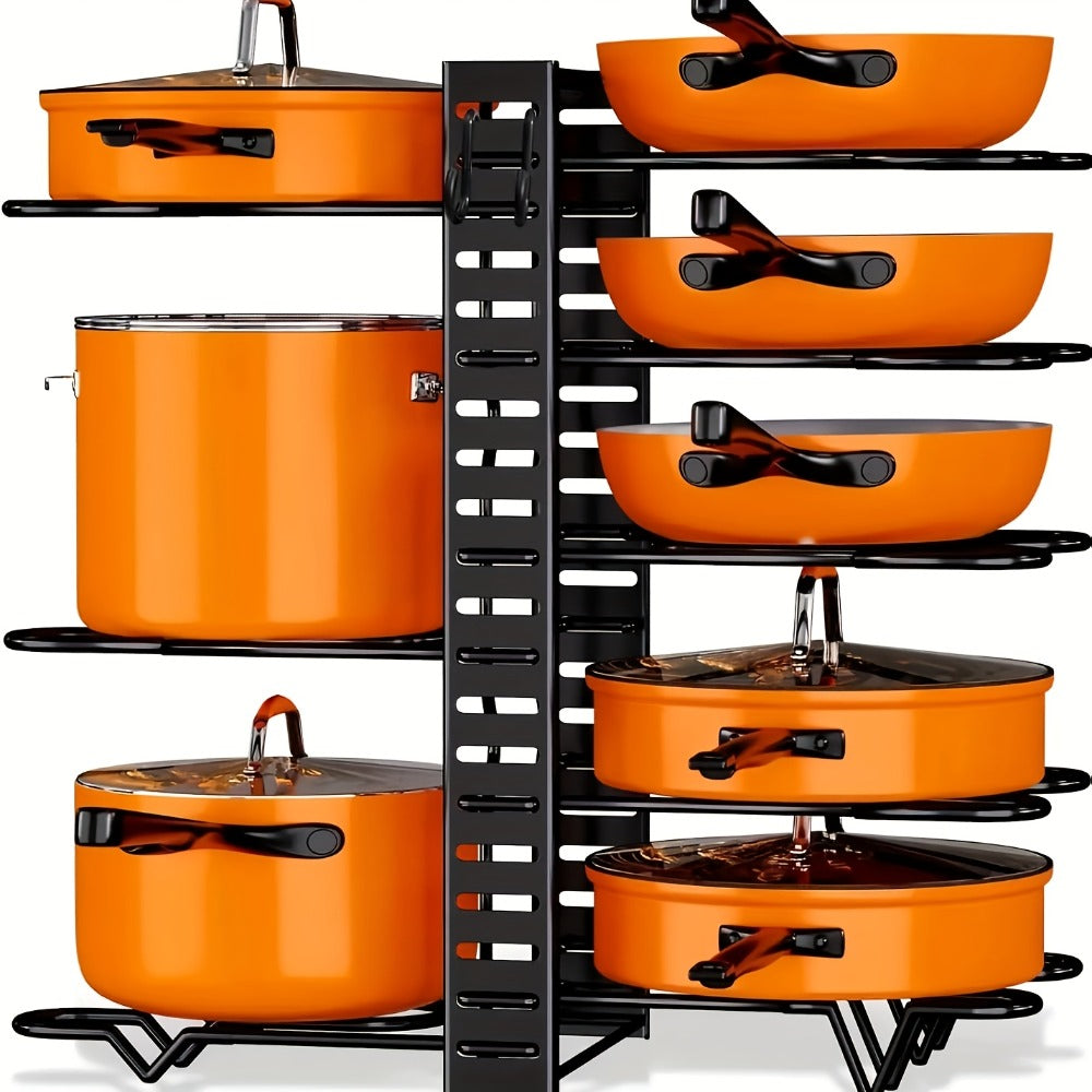 Pot and Pan Organizer 8-Tier with Lid Rack - Kitchen Cabinet Storage Rack for Cookware Pots Pans Lids and Utensils, Space Saving Vertical Cookware Organizer for Cabinet Pantry and Counter, Available in 1 or 2 Pack