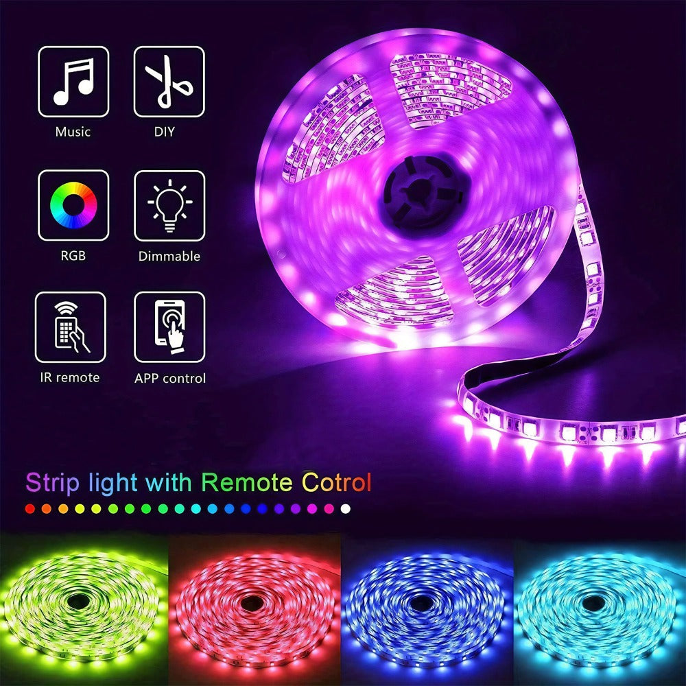 Color Changing LED Strip Lights RGB Music Sync App Remote Control 16 Million Colors Dimmable Timer DIY Smart Light Strip for Bedroom Living Room Party Holiday Christmas Decor 25ft 50ft 100ft 200ft 260ft