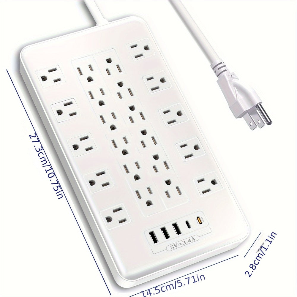 Surge Protector Power Strip with USB C Ports 22 AC Outlets 5 USB Ports - 6ft Flat Plug Extension Cord PD 20W Fast Charging 1875W 15A - Heavy Duty Wall Mount Under Desk Power Strip White