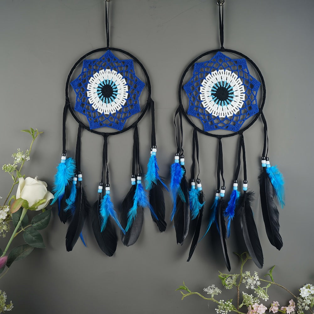 Dream Catcher Wall Decor Evil Eye - Boho Hanging Pendant for Home Protection, Blessing & Good Luck, Handmade Dreamcatcher with Evil Eye Charm