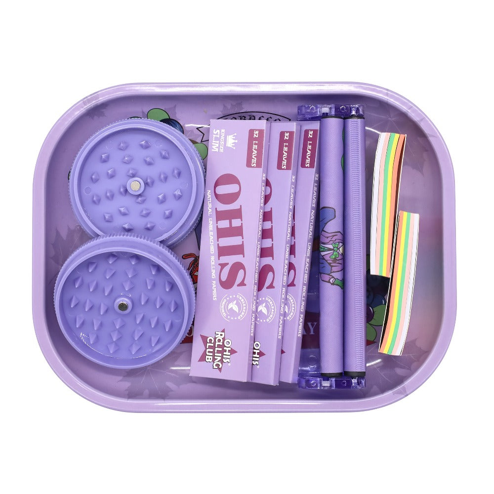 Rolling Tray Set with Grinder Rolling Papers Filter Tips Cigarette Maker - Complete Smoking Accessories Kit Gift Set for Valentine's Day