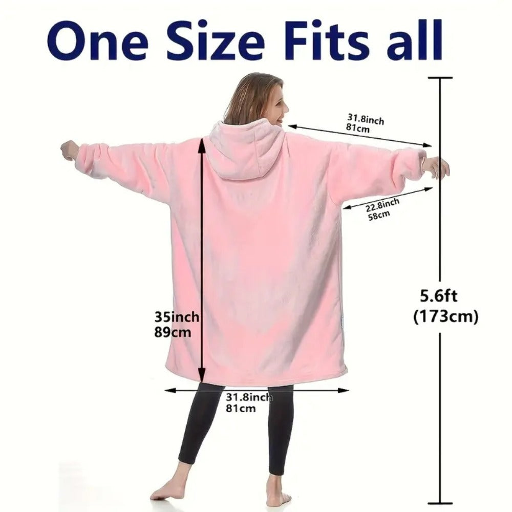 Wearable Hooded Blanket ¨C Reversible Oversized Sherpa Throw with Kangaroo Pocket & Socks, Machine Washable, Christmas Gift, 4 Styles
