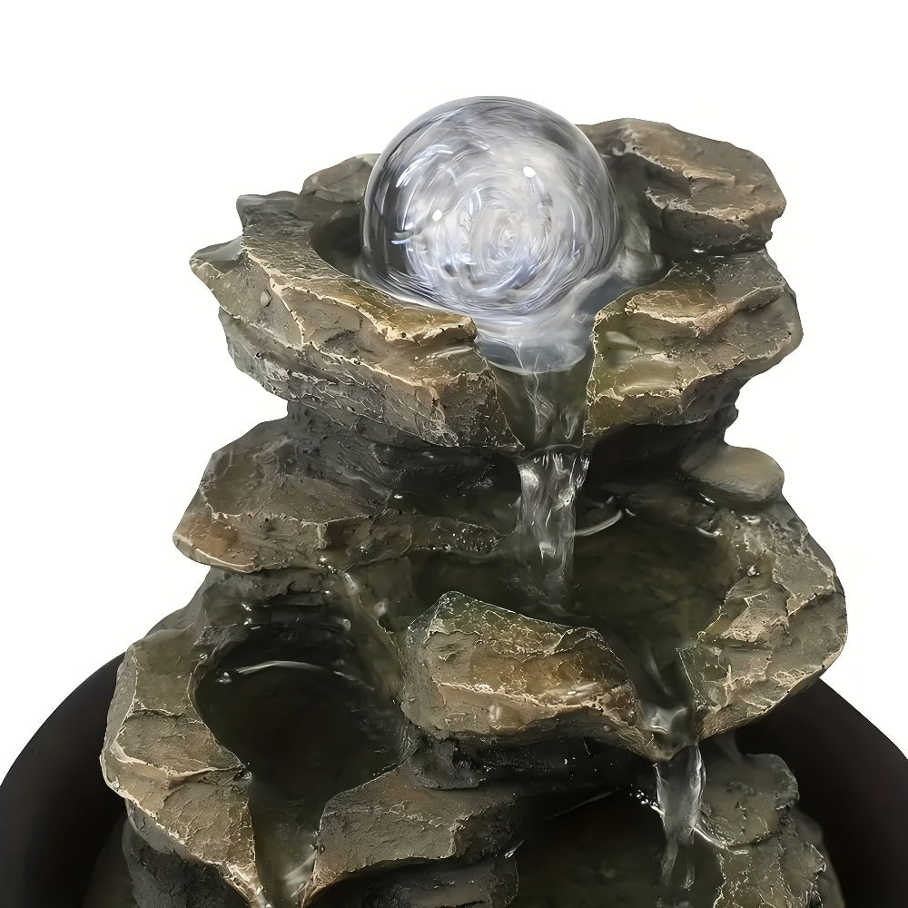 Indoor Tabletop Fountain with LED Lights ¨C Crystal Ball Rolling Waterfall Desktop Zen Fountain Humidifier for Living Room Office Bedroom