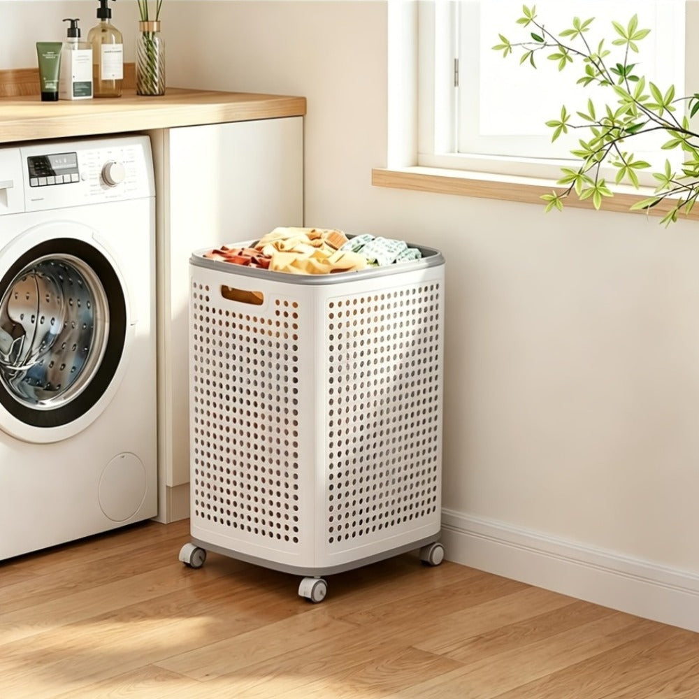 Wheeled Laundry Hamper Large Foldable with Dividers & Dust-Proof Lid ¨C 360¡ã Breathable Mesh Basket on Wheels, Reinforced Steel Base, Portable Clothes Organizer for Bedroom, Bathroom & Dorm