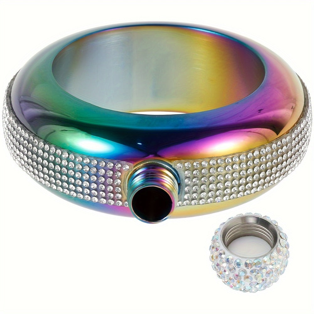 Bracelet Flask for Women, 3.5oz Stainless Steel Bangle Hidden Flask with Rhinestone Lid ¡ª Wearable Portable Liquor Flask for Parties, Concerts & Festivals | Purple, Gold, Silver