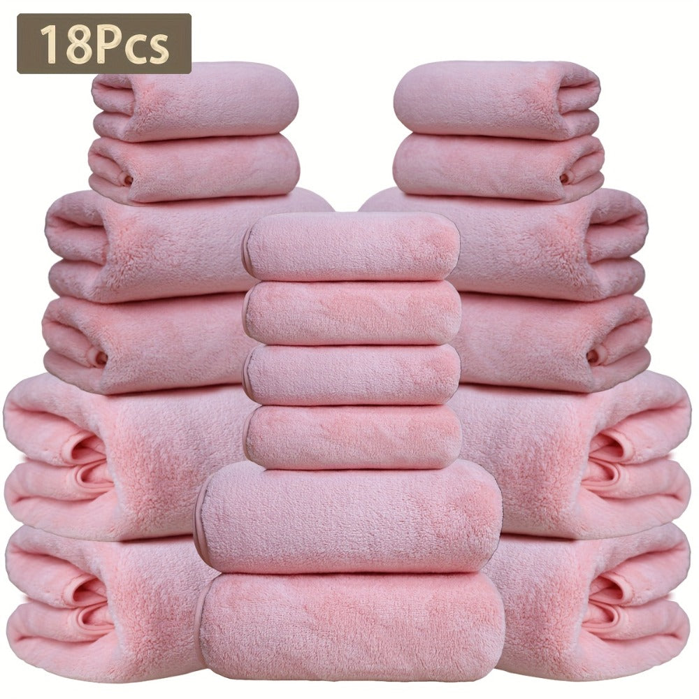 Coral Velvet Bath Towel Set 18pcs ¨C 4 Bath Towels 4 Hand Towels 10 Washcloths Hotel Quality Soft Absorbent