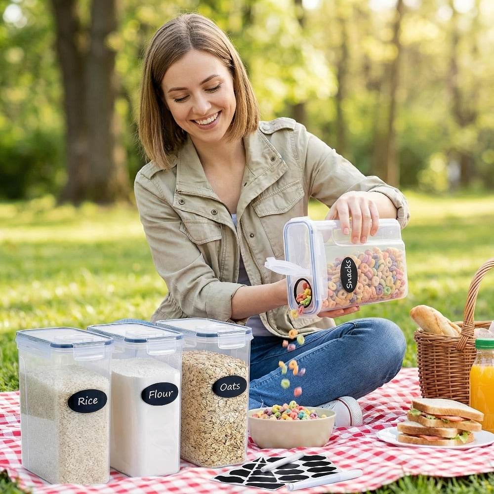 Airtight Food Storage Containers 4 Pack Extra Large 4L/135oz - BPA-Free Plastic Cereal Canisters with Pour Spout for Pantry Organization, Grain, Nuts, Flour & Rice Storage, Includes Labels & Marker