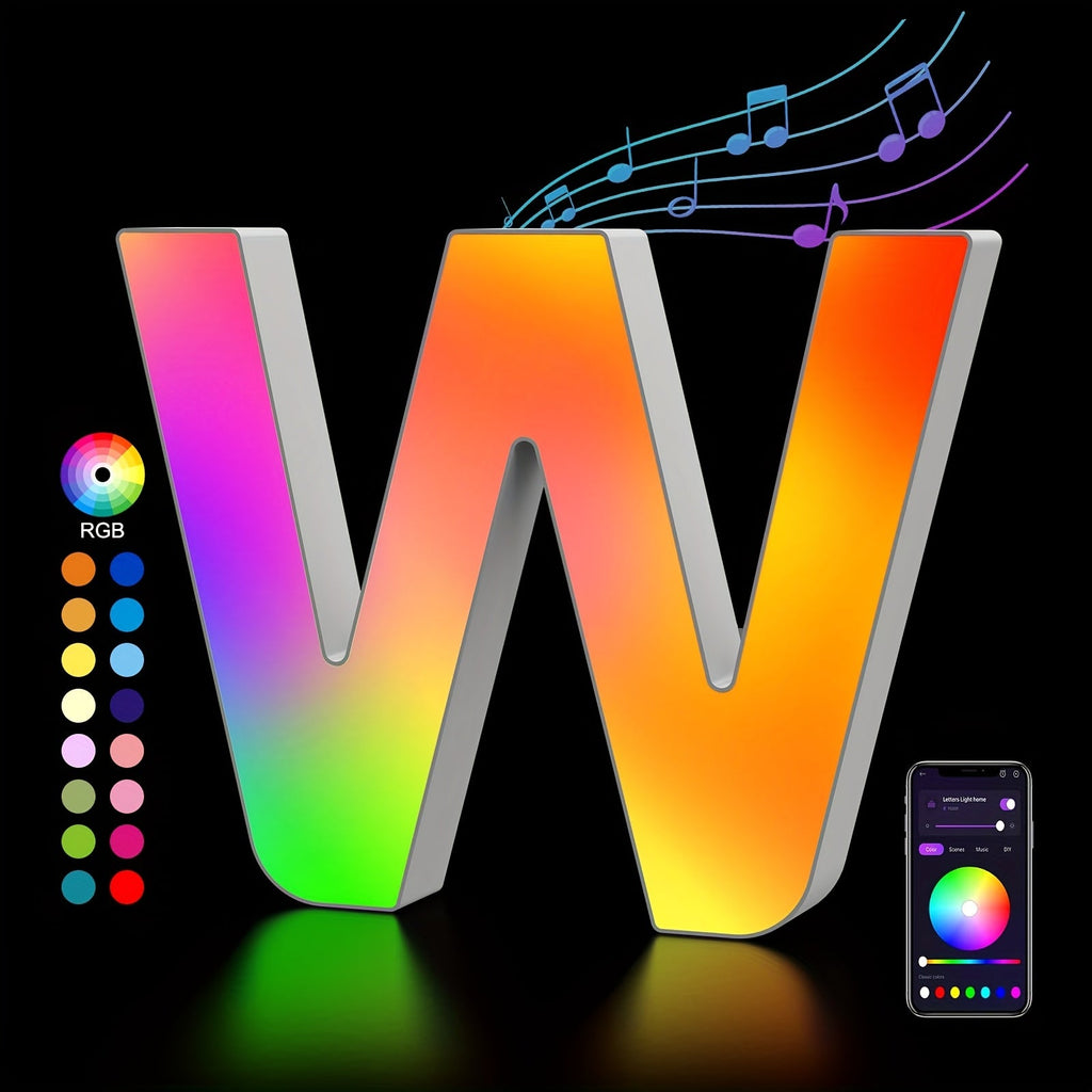 LED Letter Lights Music Sync - Colorful Flashing Marquee Alphabet Lights for Room Decor, Party, Bedroom, Festival & Camping, Numbers 0-9 & A-Z & Symbols Available, Night Light Wall Decoration
