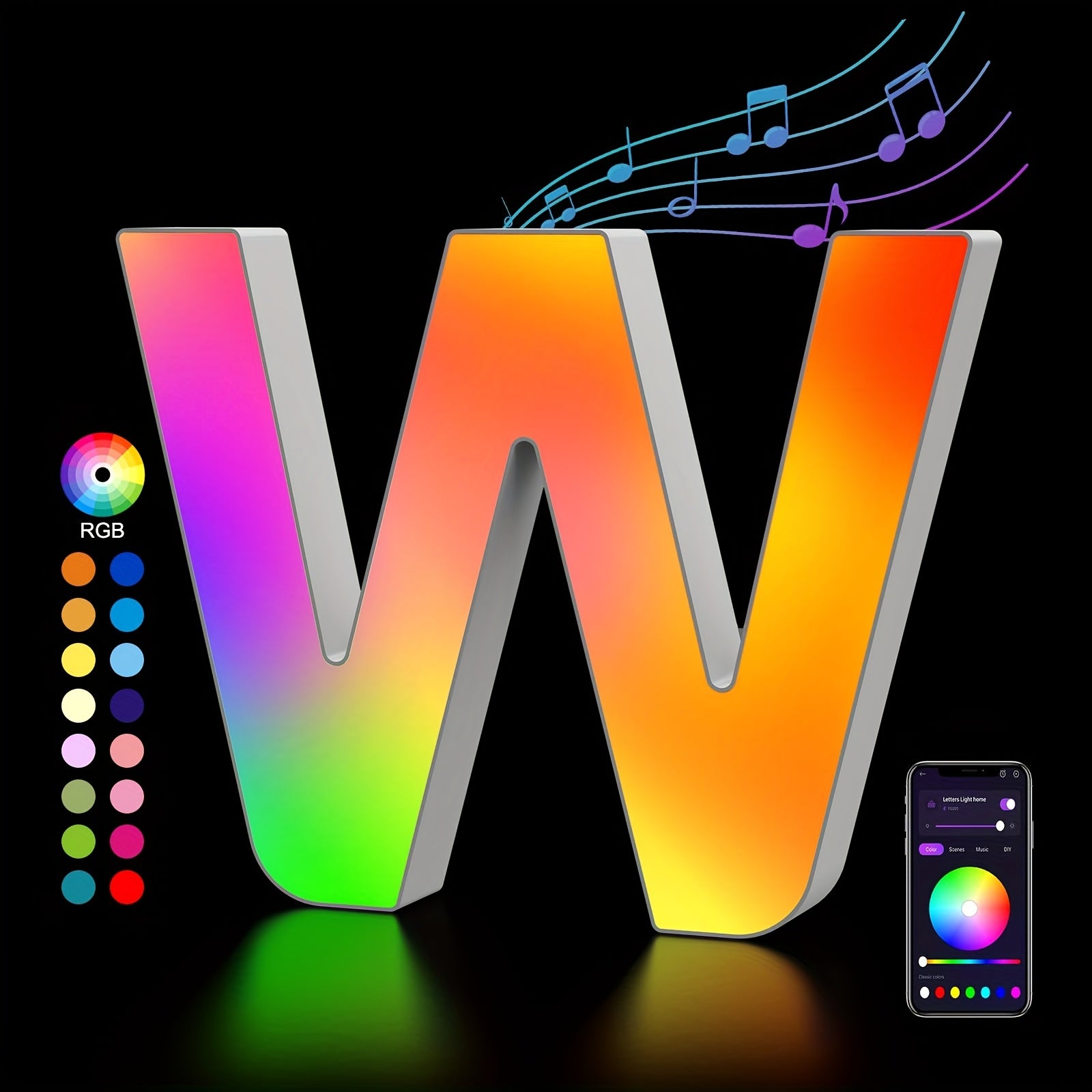 LED Letter Lights Music Sync - Colorful Flashing Marquee Alphabet Lights for Room Decor, Party, Bedroom, Festival & Camping, Numbers 0-9 & A-Z & Symbols Available, Night Light Wall Decoration