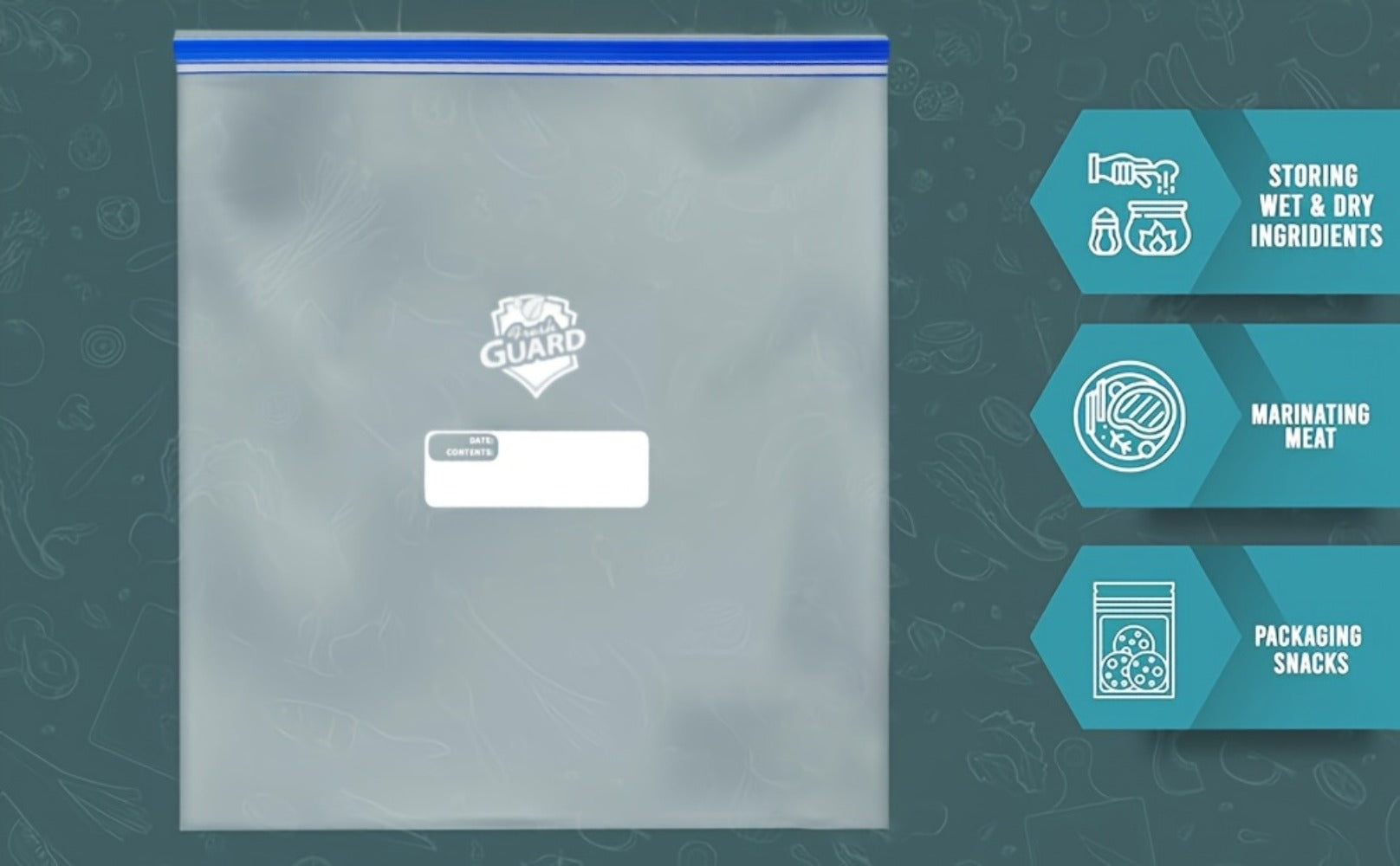 Reclosable Food Storage Bags Heavy Duty Ziplock Seal Fresh-Keeping Bags for Fruits Vegetables Grains Meat Kitchen Organizer Multiple Sizes 0.25 Gal 1 Gal 2 Gal