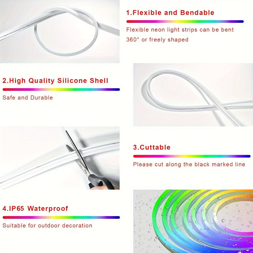 RGBIC Color Chasing LED Neon Rope Light with App & Remote Control, Music Sync, DIY Design, Multi-Color Including White, USB Powered, for Bedroom, Gaming Room, Christmas, Indoor & Outdoor Decoration