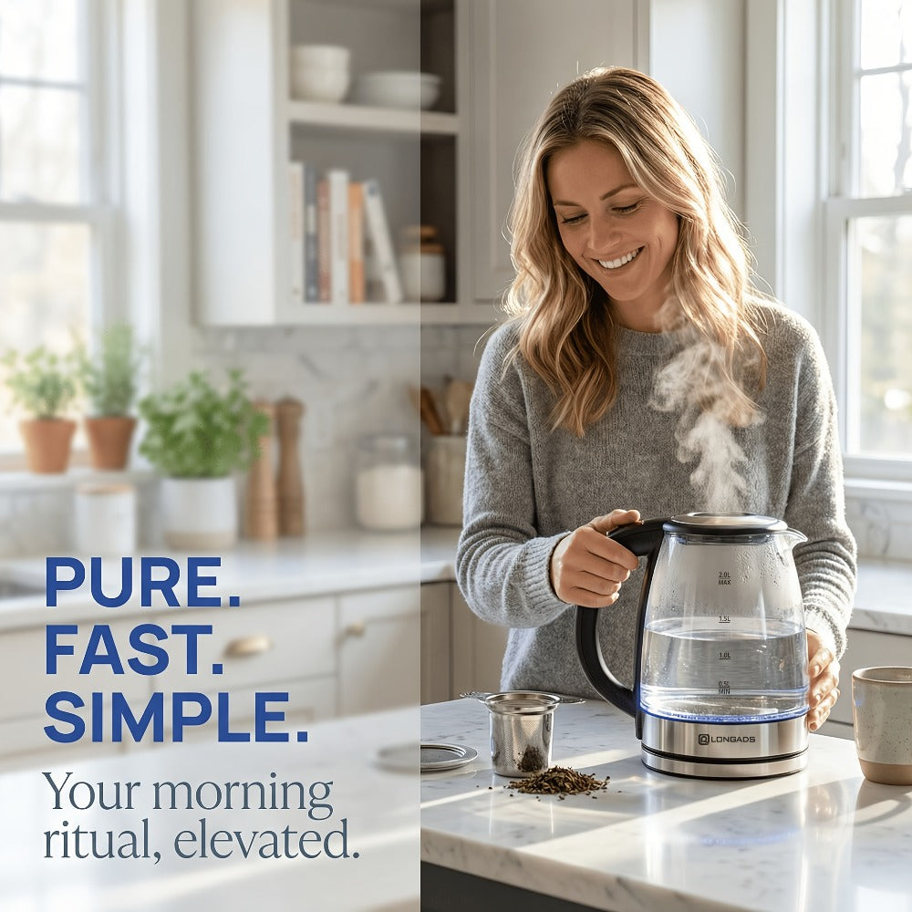 Glass Electric Kettle 2L Large Capacity ¨C 1000W Fast Boil, Anti-Dry Burn Protection, See-Through Design for Coffee Milk Tea, Kitchen Dining Room Living Room Use, 67.63oz