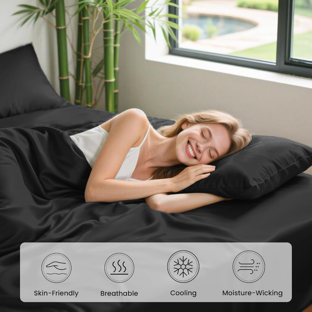 Bamboo Bed Sheet Set Ultra Soft Cooling - 100% Viscose Bamboo Sheets Twin Full Queen King, Breathable Luxury Bedding for Hot Sleepers, Deep Pocket 16 Inch, Hotel Quality, 11 Colors
