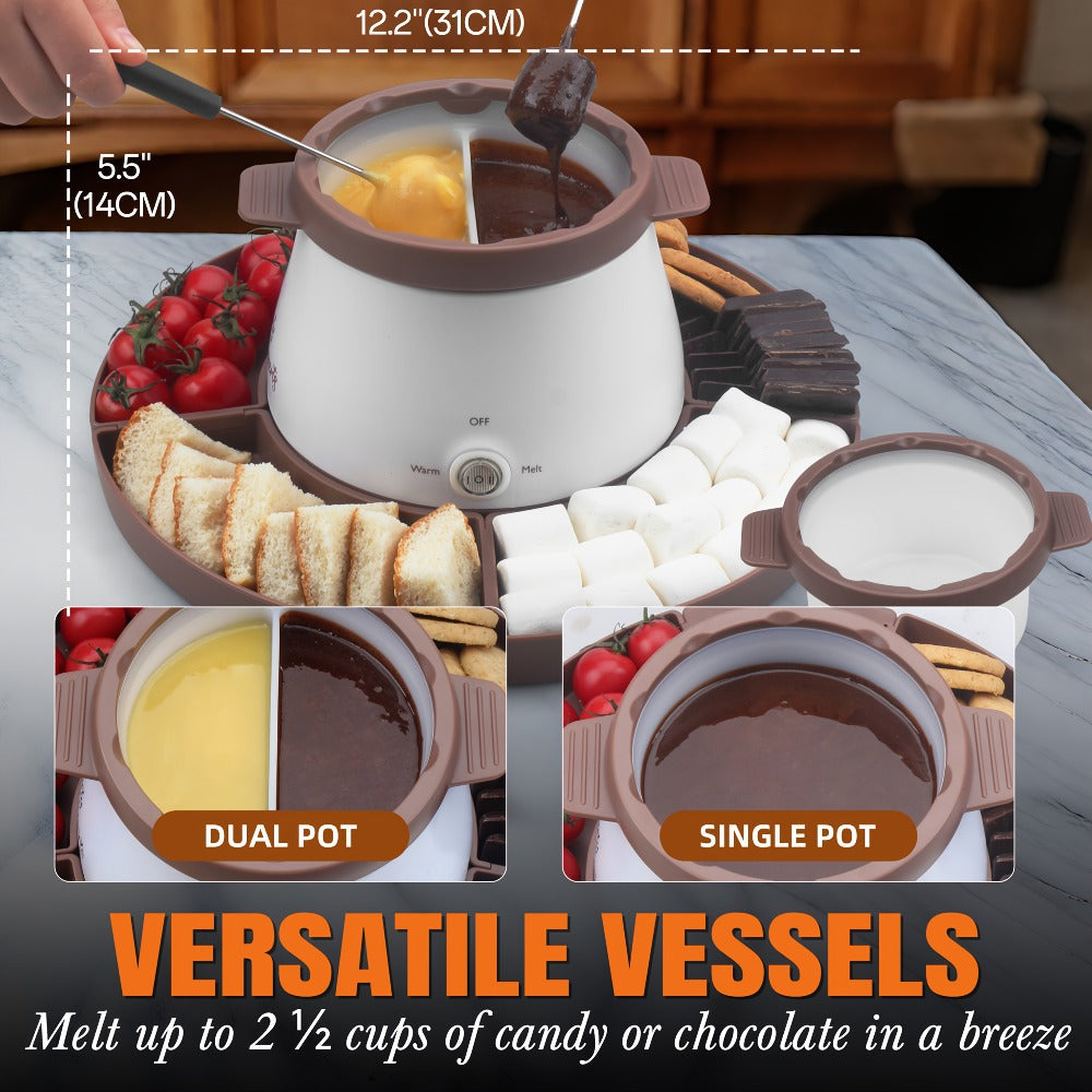 Chocolate Melting Pot Electric Fondue Pot Set with Fondue Forks 2.5 Cup Dual Pots Candy Chocolate Warmer for Dipping Strawberries Fruit Desserts Party