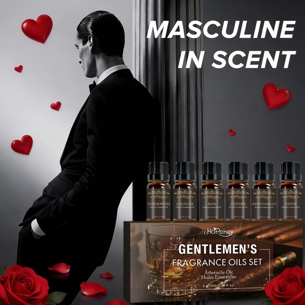 Essential Oil Set for Men 6 Pack 0.34oz Each Aromatherapy Oils for Diffuser Humidifier Skin Massage Valentines Day Gift Mature Masculine Scents