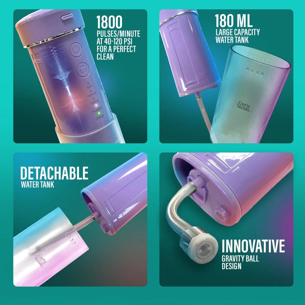 Compact Water Flosser Portable Travel Oral Irrigator ¨C Collapsible 290ml Tank, 4 Flossing Modes, 1800 Pulses/Min, Smart Timer, TSA-Approved, BPA-Free, 30-Day Battery ¨C Lavender