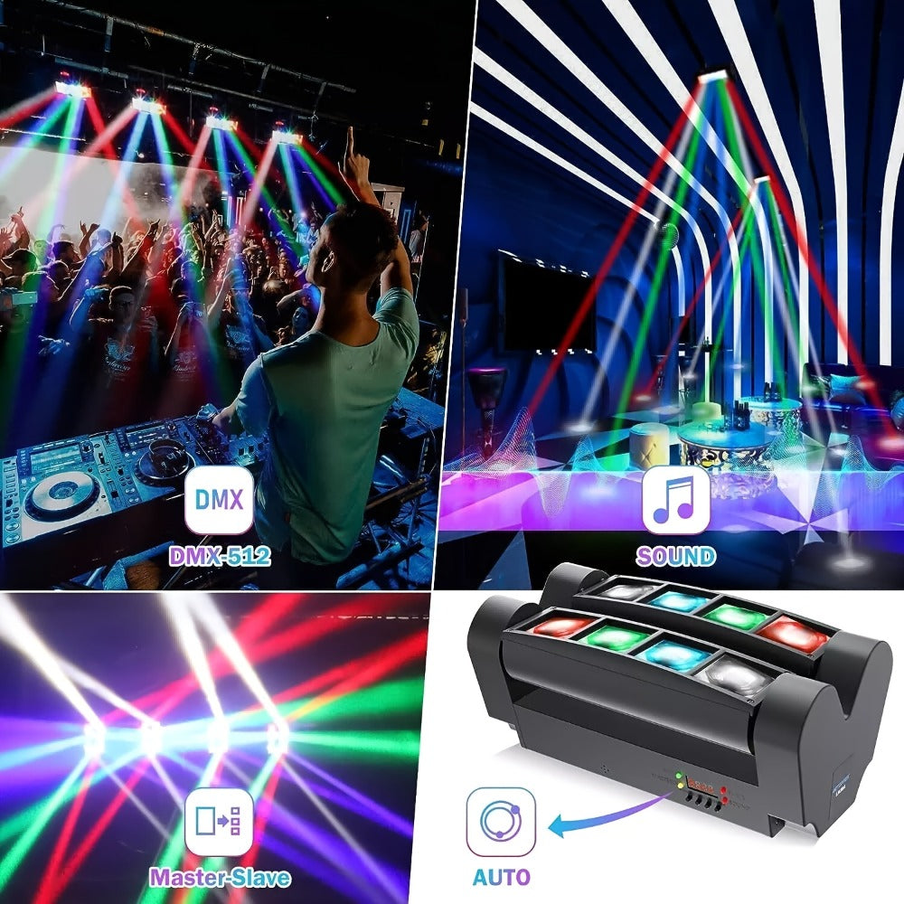 Spider Beam Moving Head Stage Light 8x3W RGBW LED DJ Disco Light Sound Activated DMX-512 Control for Party Club Bar Wedding Festival Show