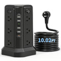 Surge Protector Power Strip Tower with 12 AC Outlets 5 USB Ports 8.8FT Extension Cord Night Light 4 Individual Switches Overload Protection for Home Office Desk Dorm Room