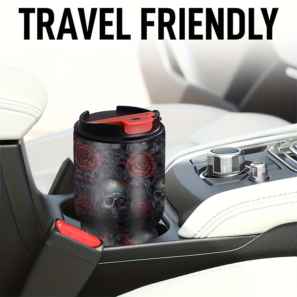 Insulated Tumbler 20oz Gothic Skull & Roses Stainless Steel Travel Mug with Carrying Strap, Coffee Cup Water Bottle for Camping Travel Halloween Gift