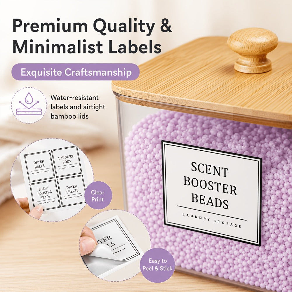 Laundry Pods Container & Dryer Sheet Holder Set with Bamboo Lids, Clear Laundry Room Organization Containers for Scent Booster, Powder, Pods ¨C 3+1 Pack