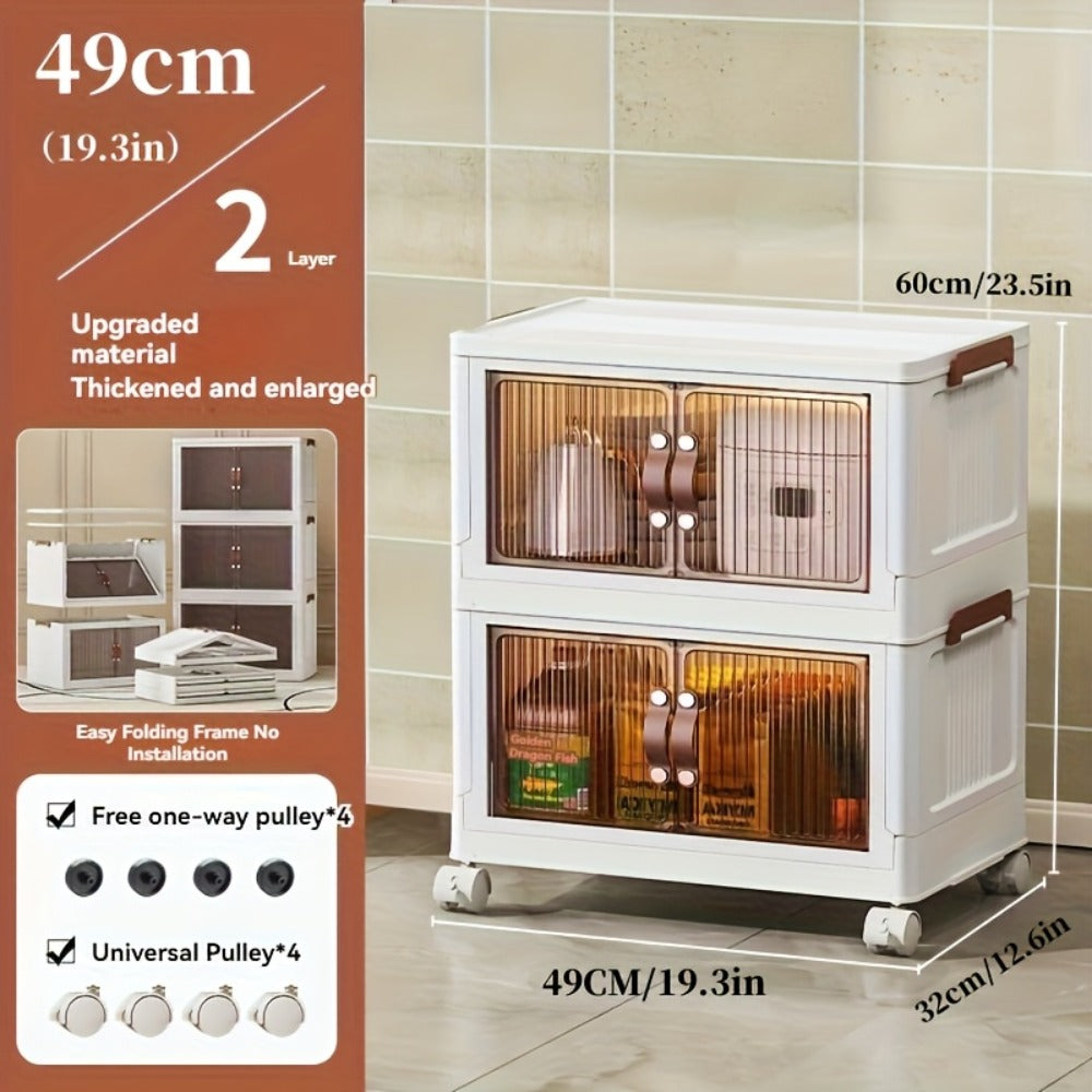 Foldable Storage Cabinet with Wheels & Lid ¨C Stackable Closet Organizer for Clothes, Bedding & Bedroom, Space-Saving Wardrobe Box for Bedroom, Game Room, Dorm, 48QT Multi-Layer