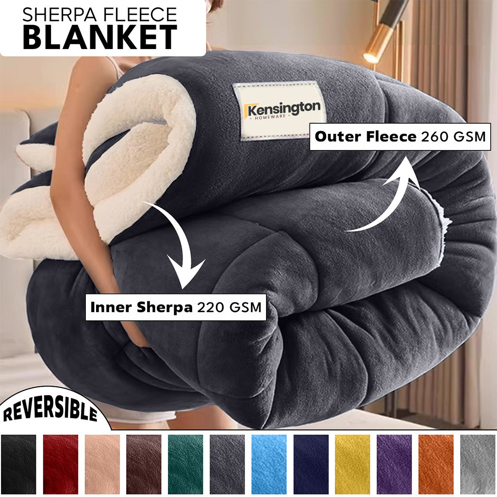 480GSM Sherpa Fleece Blanket ¨C Double-Sided Heavy Warm Throw for Couch, Bed & Travel, Reversible All Season, 13 Colors, 3 Sizes