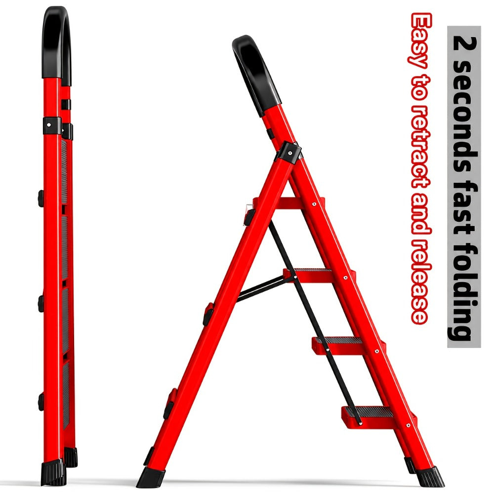 Folding Step Ladder with Anti-Slip Pedals & Handrail ¨C 2/3/4/5 Step Stool for Adults, Sturdy Steel, Lightweight Portable, Non-Slip Feet, Rust-Resistant, Foldable for Home Kitchen Office Bedroom Use