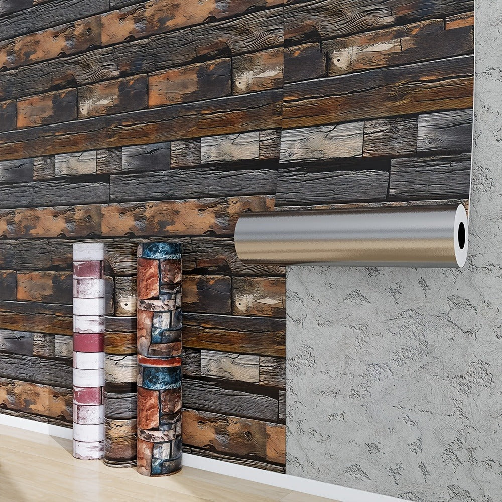 3D Brick Foam Wallpaper Self Adhesive Peel and Stick Wall Panels Waterproof PVC Rustic Brick Pattern Home Bathroom Kitchen Wall Decor Blue Brown Red 17.5in Wide