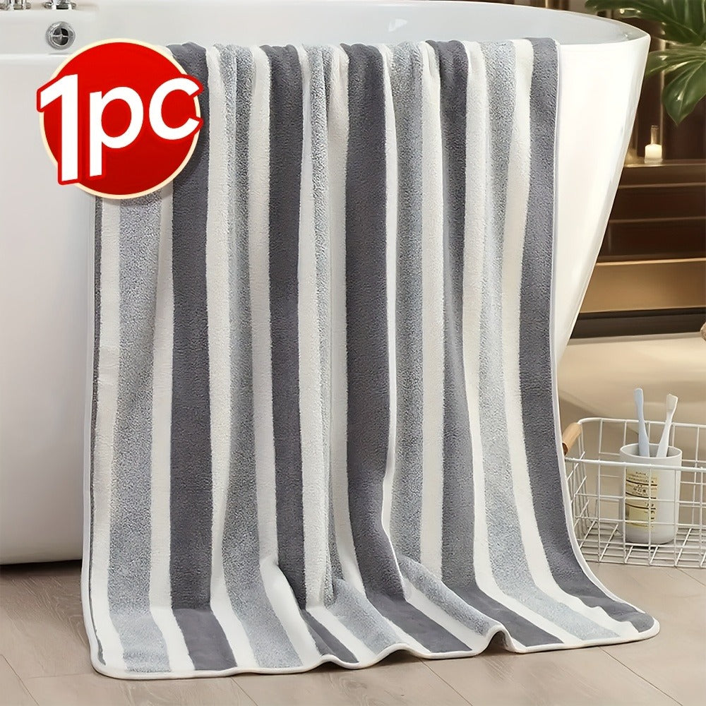 Microfiber Bath Towel Set No Hair Loss - Ultra Soft Highly Absorbent Quick Dry Two-Color Striped | 1 or 4 Pack | 27x55in | Slate Gray Berry Red Pine Green Multi | Beach Spa Gym Home Bathroom