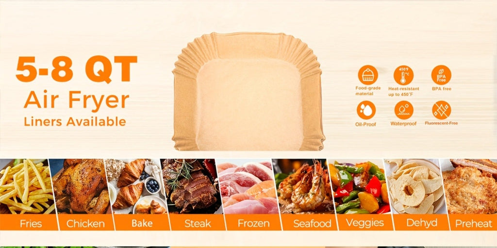 Air Fryer Parchment Paper Liners 250pcs - Non-Stick Disposable Square Liner Sheets for 5-8QT Air Fryer Basket Baking Roasting Microwave Unbleached