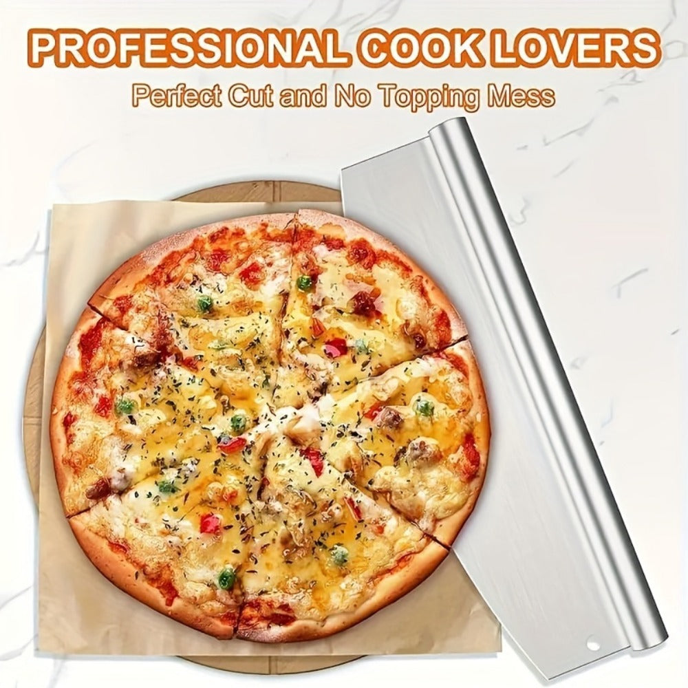 Mezzaluna Rocker Knife Stainless Steel Half Moon Blade with Knife Cover, Rocking Pizza Cutter, Herb Mincer, Cheese Slicer, Cake & Dough Cutter, Versatile Baking & Kitchen Chopper Tool