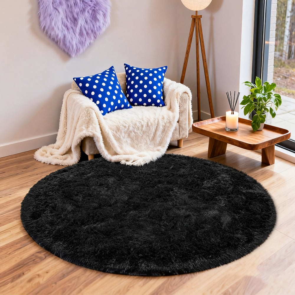 Round Area Rug Soft Shaggy Plush Circle Rug Non-Slip Indoor Floor Mat for Living Room Bedroom Dorm Tie Dye Rainbow Multi-Color Multi-Size