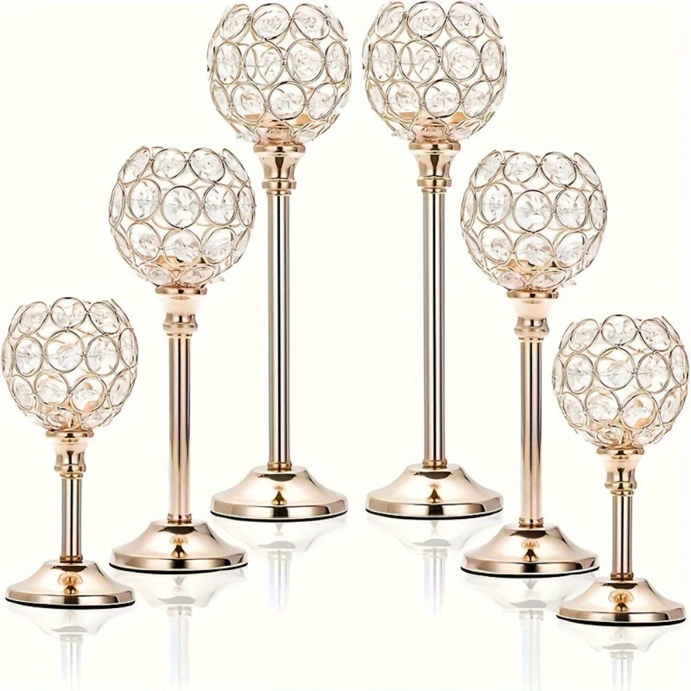 Crystal Candelabra Centerpiece ¨C Gold & Silver Taper Candle Holders for Wedding, Anniversary, Candlelit Dinner, Birthday & Party Table Decor, Home & Hotel Decoration, 3-Pack & 6-Pack (Candles Not Included)