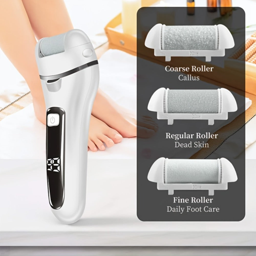 Electric Pedicure Foot File 10-in-1 Kit ¨C Rechargeable with Digital Display, 3 Roller Heads, Dead Skin & Hard Skin Remover for Men & Women
