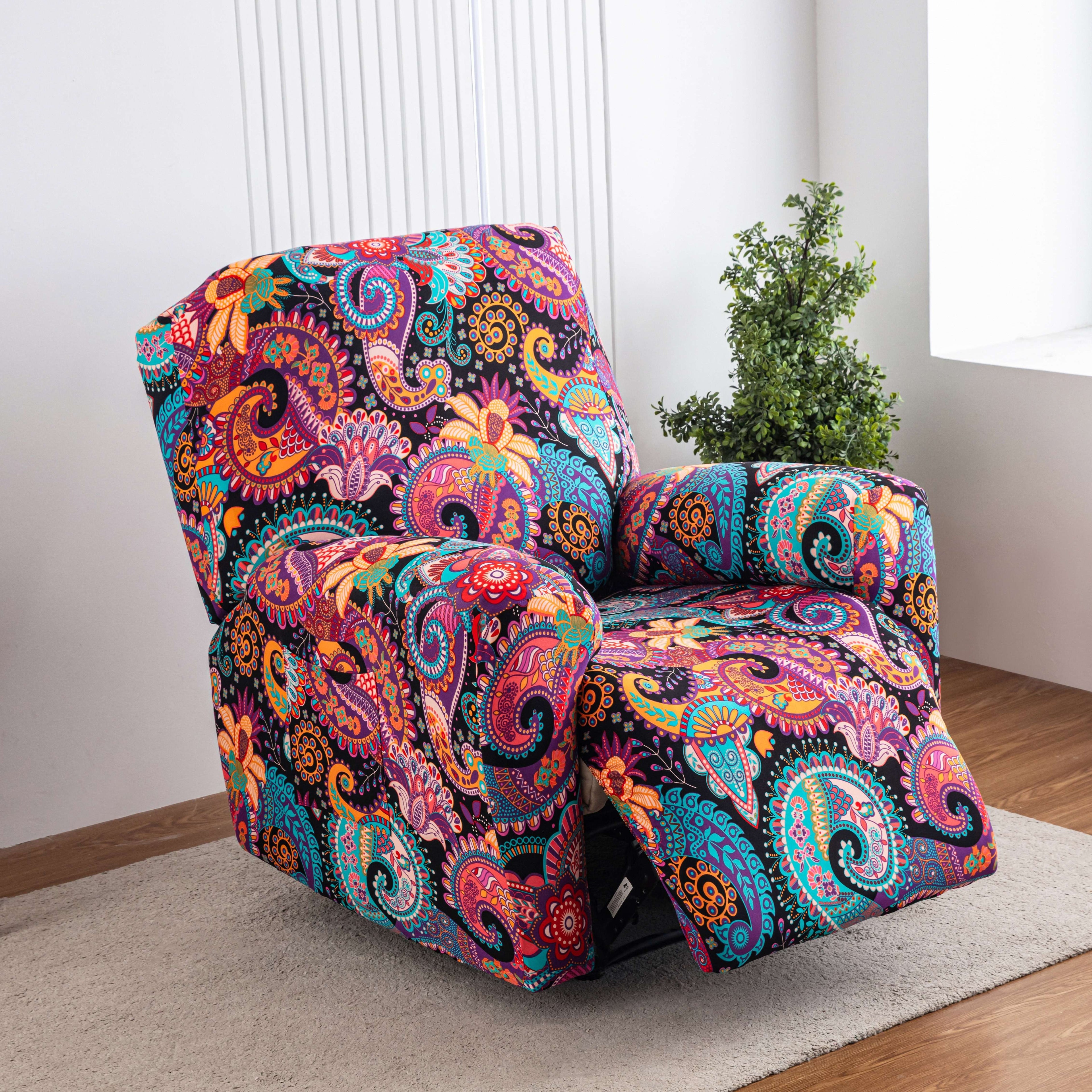 Tie Dye Lounge Chair Cover Set of 4 High Elasticity with Side Pockets Printed Stretch Chair Slipcover Pet Friendly for Bedroom Office Living Room Holiday Decor